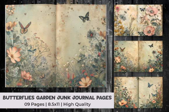 Enchanting Garden Butterflies Junk Journal Pages