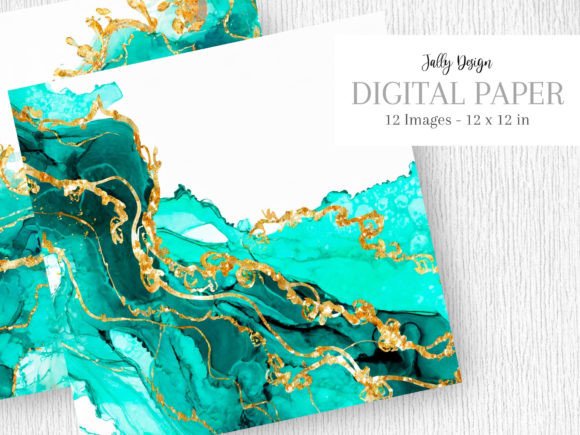 Luxury Teal Alcohol Ink: Baroque Style Digital Art
