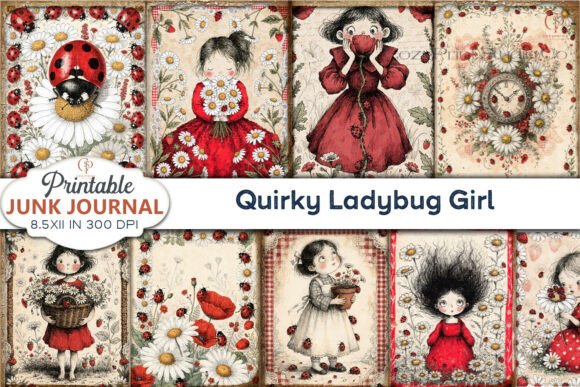 Quirky Ladybug Girl Junk Journal Pages: A Whimsical Toolkit