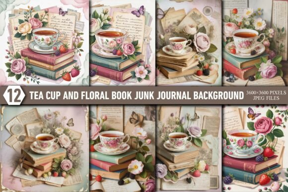 Timeless Romance: Designing with Tea Cup Floral Book Junk Journal Page