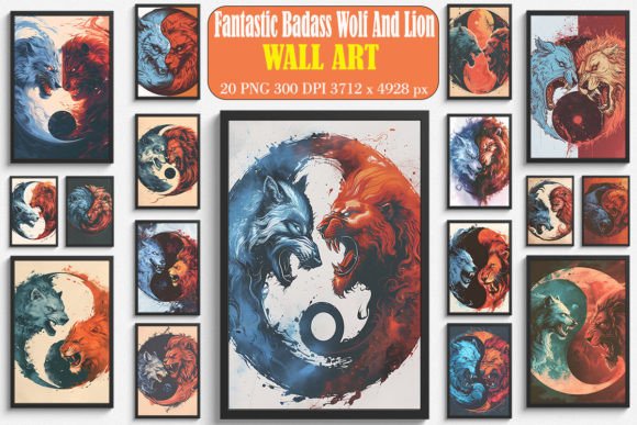 Unleash Raw Power with Fantastic Badass Wolf and Lion Wall Art