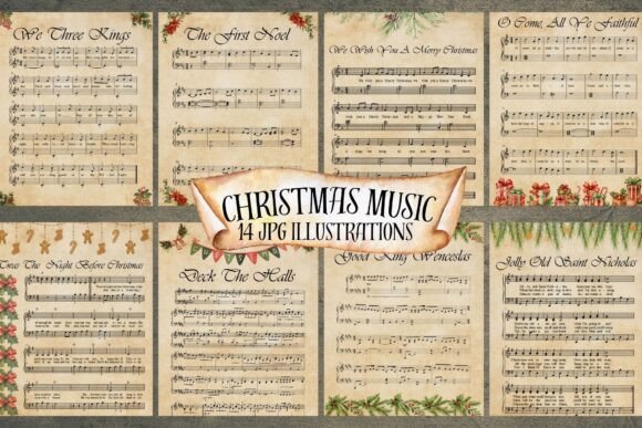 Vintage Christmas Music 8.5x11 Digital Paper for Crafters