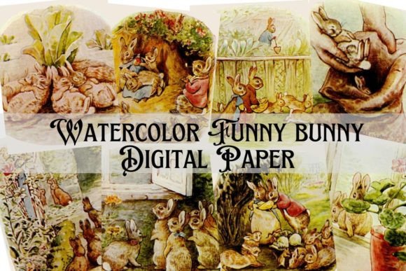 Whimsical Charm: The Watercolor Funny Bunny Digital Paper Kit